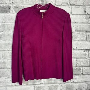 St. John Magenta Ribbed Cardigan